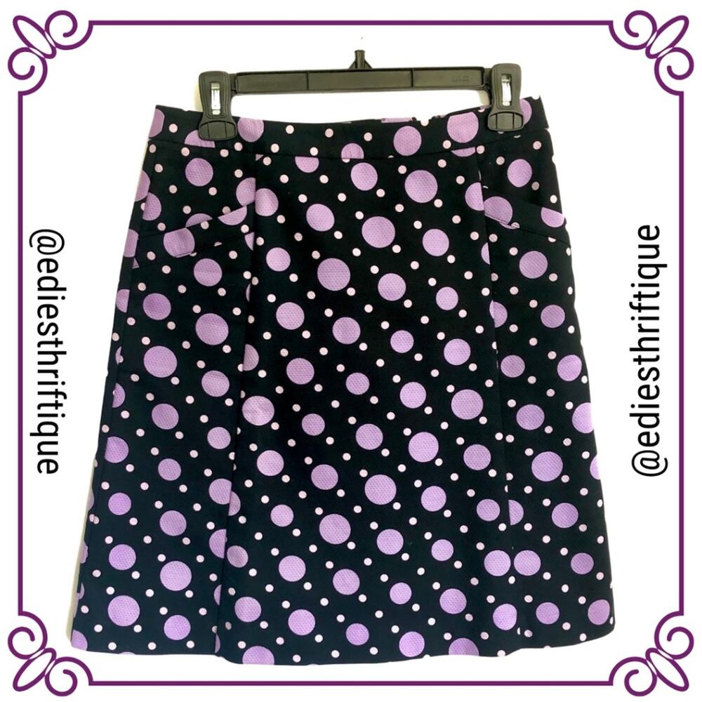 INC Cotton Blend Black Skirt with Lilac Polka Dots Size 2